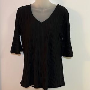 Hilary Radley for Katherine Barclay Blouse Women's Black Crinkle 3/4 Sleeve